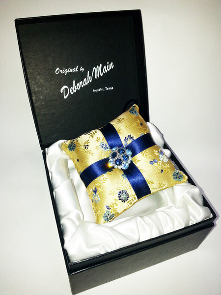 Golden Yellow & Blue Pillow Ornament (4 x 4)