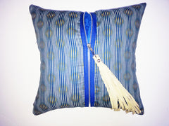 1930's Cobalt Blue Geometric Stripe Pillow (16 x 16)