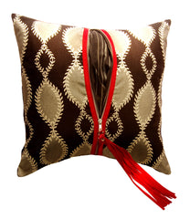 Black & White Red Tassel Pillow  (16 x 16)