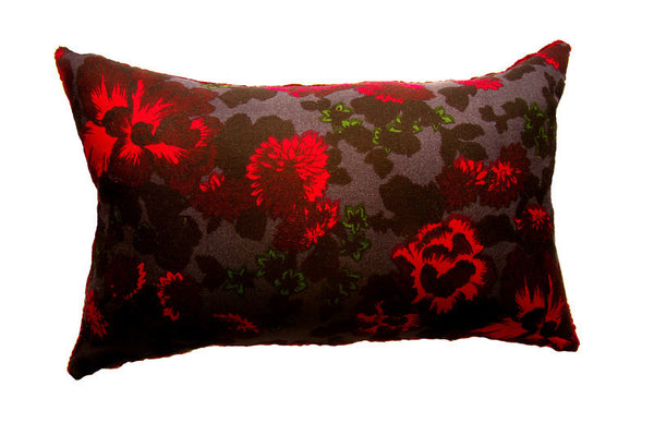 Vintage Fuschia & Dark Navy Floral Wool on Velvet Pillow (18 x 28)