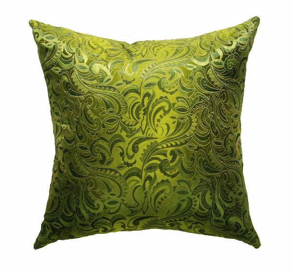 Green Paisley Silk Brocade Pillow (24 x 24)