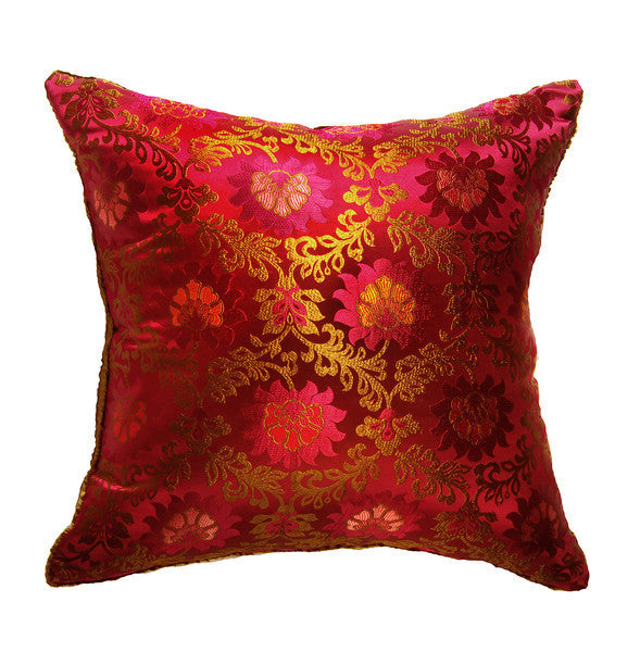 Burgundy & Olive Silk Brocade Pillow (24 x 24)