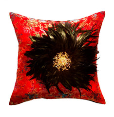 The Hollywood Glamour: Red Silk Brocade Pillow with Vintage Starburst Brooch (20 x 20)