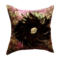 The Hollywood Glamour: Purple Silk Brocade Pillow with Vintage Rhinestone Brooch (20 x 20)