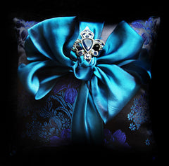 Midnight Blue Silk Pillow with Marquis Vintage Brooch (10 x 10)