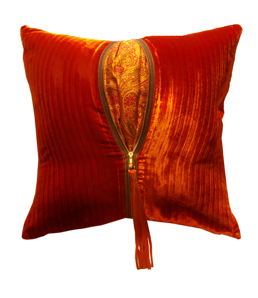 Orange Crush Velvet Tassel Pillow (20 x 20)